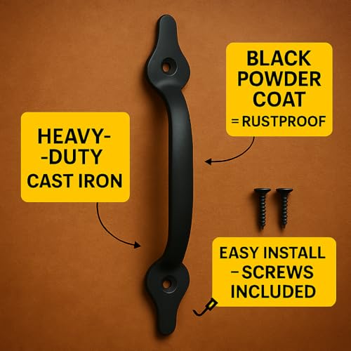 Image of 11 Inch Leaf Arc Barn Door Handle - Black Cast Iron Pull for Sliding Doors, Gates, Sheds, Fences, Closets - Indoor Outdoor Farmhouse Hardware