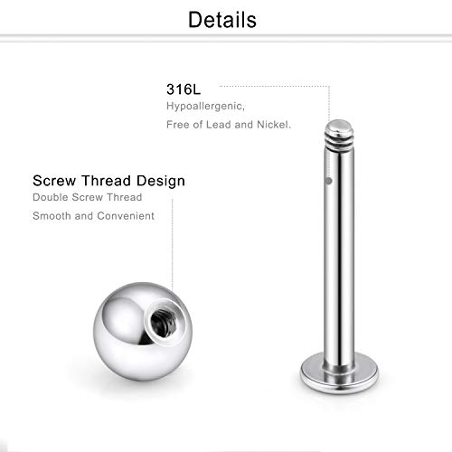 Dyknasz 15PCS 20G Stainless Steel Lip Rings Labret Studs Piercing Monroe Studs Ear Tragus Helix Cartilage Earring Jewelry 6-10mm Bar Length 5 Colors for Women Men2