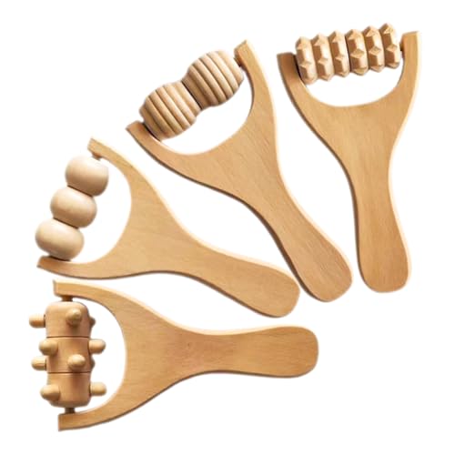 FRCOLOR 4-Piece Hand Massage Tool Kit Ergonomic Wooden Roller for Shoulder Neck Back Acupoint Stimulation Massager for Daily Use