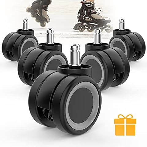 Office Chair Wheel Safe for All Floor,No Mats Needed,Heavy-Duty Chair Wheels 1000lbs, Noise Free & Smooth Gliding,Universal Fit Office Chair Casters Set of 5(Grey) Cover