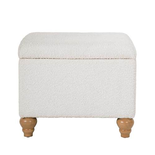 Image of HomePop 22 inch Medium Rectangular Storage Ottoman - Cream Boucle