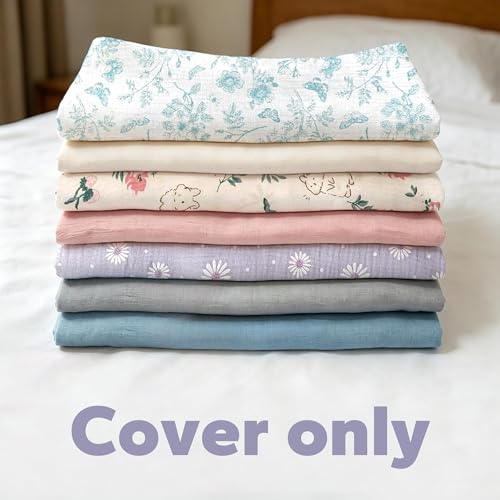 Image of FUNUPUP Muslin Baby Lounger Cover Only, Blue | 100% Muslin Cotton Soft Breathable Easy On /Off Envelope Closure Machine Washable Easy-Clean Protector Neutral Colors