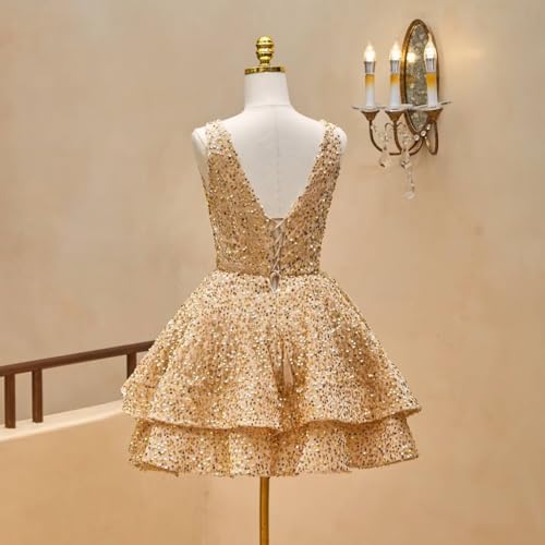 AIRXUNZ Sparkly Sequin Homecoming Dresses for Teens Wide Straps V Neck Tiered Cocktail Party Dress3