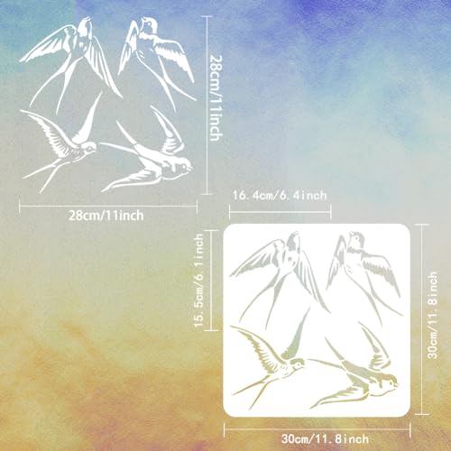 FINGERINSPIRE Swallows Stencil for Painting 30x30cm, Reusable Bird Drawing Template - Image 2