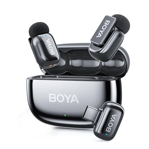 BOYA Mini 2 Micro Cravate sans Fil USB-C pour Android/iPhone 15/16/17, 2 Micros Ultra-Mini avec Réduction de Bruit par IA 40dB, 48kHz/24Bit Contrôle par App, Micro sans Fil pour TikTok Youtube