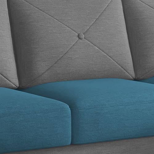 Image of Baloney RHS 6 Seater L Shape Sofa Set with Center Table for Living Room (Turquise Grey Fabric) Premium Fabric Sofa