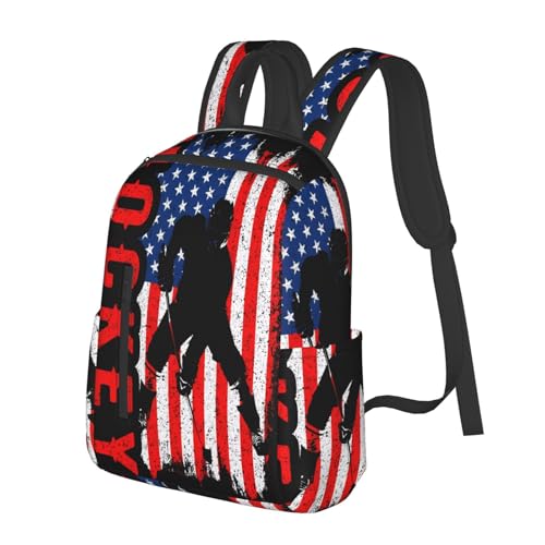 American Hockey Flag Casual Backpacks Laptop Backpack Outdoor Travel Rucksack Sport Carry-On Daypack Lightweight Bag with Multi-Pockets2