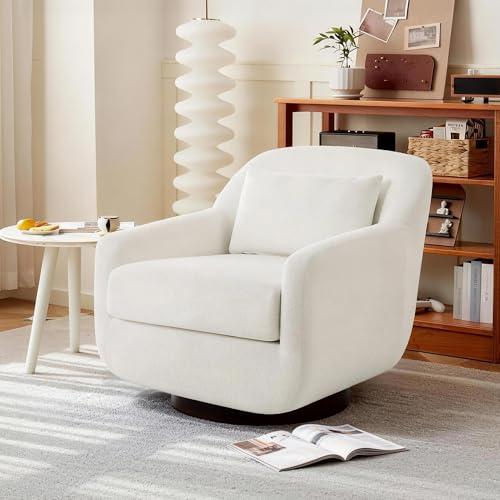 Sillón redondo tapizado beige cómodo miniatura 5