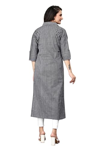 Image of Women Striped Cotton Straight Kurta (Pink)