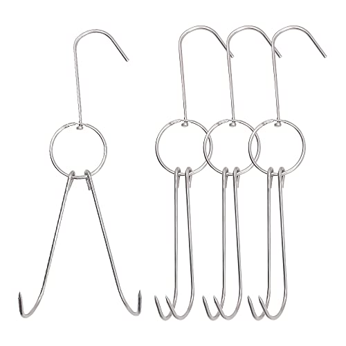 ONEBO 4 Pièces Crochet à Viande,Crochet Boucherie,Crochet de boucher en acier inoxydable,Crochets doubles rotatifs,pour BBQ, Viande, Poisson, Saucisse,...