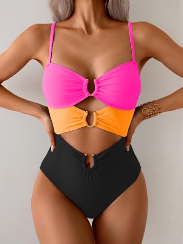 Image of Eomenie Womens Cutout One Piece Swimsuit with Ring Linked Sexy Monokini Bathing Suit for Beach Vacation
