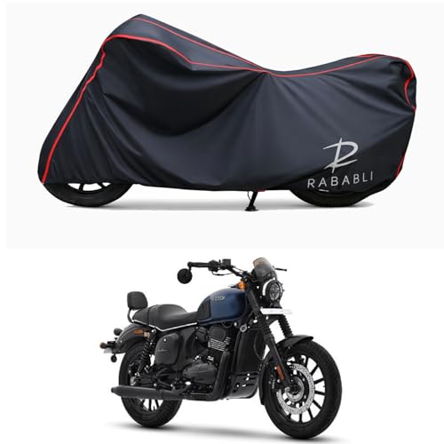 Image of Waterproof Bike Body Cover Compatible for | Yezdi Roadster Steel | Taffeta Fabric, Red Piping Design, Bottom Elastic Fit | Dustproof, Sun UV & Rain Protection for All Bikes