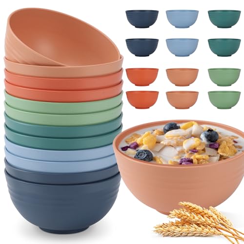 HOTEC 12pcs Unbreakable Wheat Straw Cereal Bowls - Microwave & Di...