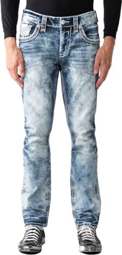 Rock Revival - Mens Talan RP3684A Straight Jeans, Color Denim, Size: 40W x 32L