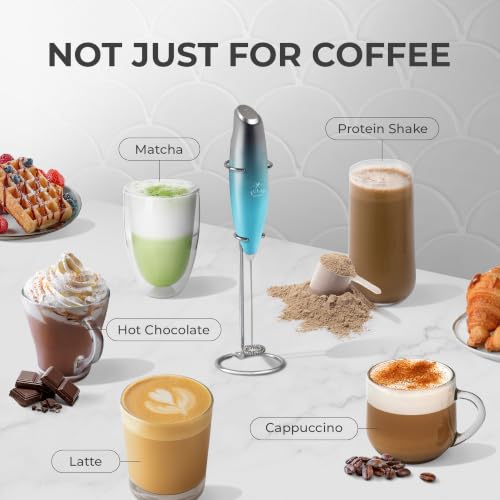 Image of Zulay Kitchen Powerful Milk Frother Wand With Duracell Batteries - Ultra Fast Handheld Drink Mixer - Electric Whisk Foam Maker for Coffee, Lattes, Cappuccino & Matcha - Z1 Motor - Marine