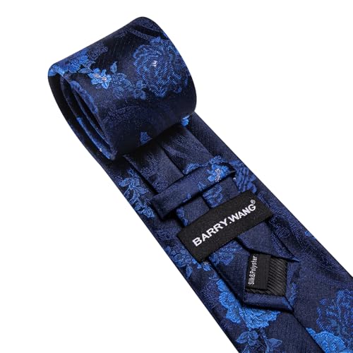 Image of Barry.Wang Flower Ties for Men Silk Woven Floral Tie Sets Necktie Handkerchief Cufflinks Wedding Party