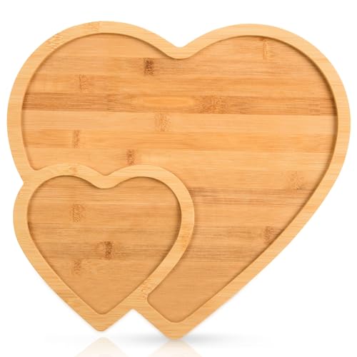 AWIZOM Heart Shaped Bamboo Serving Tray Valentine's Day Wooden Serving Platter Heart Shape Cheese Charcuterie Board Snack Dessert Candy Dish Plate for Wedding Mother's Day Present,12.8x11.61x0.59