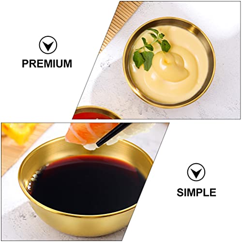 Hemoton Sauce Dish Stainless Steel 8Pcs Stainless Steel Sauce Dishes Mini Individual Saucers Bowl Seasoning Dishes Sushi Dipping Bowl Appetizer Plates Golden Seasonging Dish Small #TOP6