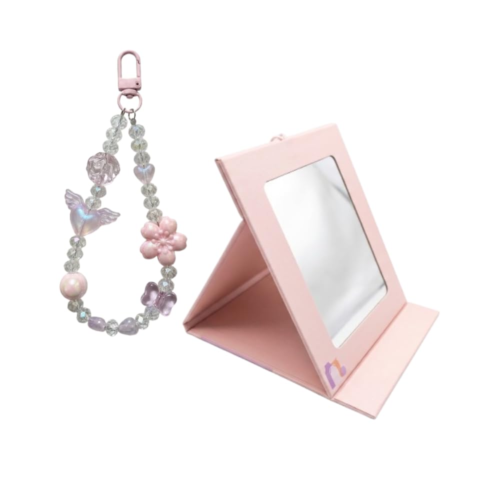 Women's Gift Pack (Combo of 2) | Phone Charm with Crystal Beads & Pearls Bow + Pocket Notebook Mirror | Detachable Phone Strap | Cell Phone Wrist Strap for Women, Girls-image-7