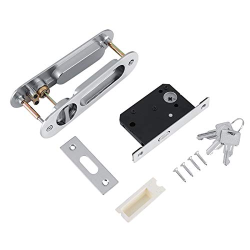 Cerradura para puerta corrediza con llave, cerradura invisible para puerta corrediza para herrajes de puertas tipo granero (plateada)