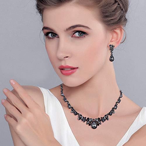 EVER FAITH Rhinestone Crystal Elegant Bridal Floral Teardrop Necklace Earrings Set - Image 3