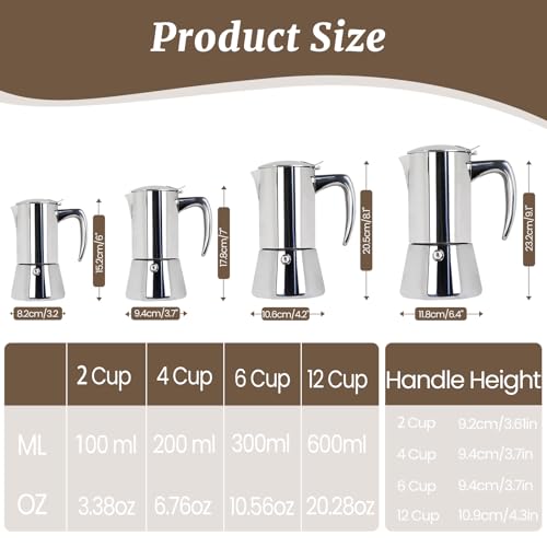 Image of 2 Cup Thickened Moka Pot 304 Stainless Steel 100ml | Italian Espresso Coffee Maker Stovetop CoffeeMakers Mocha Pot for Induction Stove Classic Cafe Makers Portable