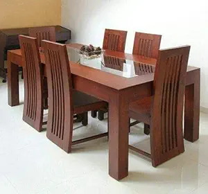 HOME DECOR SOLID SHEESHAM WOOD 6 SEATER GLASS DINING TABLE FURNITURE WOOD PRODUCT, PURE ROSEWOOD FURNITURE PRODUCT FOR HOME WITH HONEY GLOSSY FINISH (AMRERICAN) (Note:-Glass Panel is NOT Supplied by US)