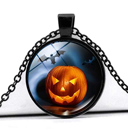 Preisvergleich Produktbild GLLCYL Damen Halskette Anhänger - Geschenke Anhänger, Modeschmuck Halskette, Halloween Kürbis Laterne Und Fledermaus Anhänger Halskette, Schwarze Kette, Romantisches Geschenk Für Freundin