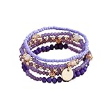 Fuqimanman2020 5Pcs Boho Crystal Beaded Stackable Stretch Bracelets for Women Colorful Multilayered Rice Beaded Adjustable Bracelet Set Summer Beach Bohemian Jewelry Gift-Style 1 Purple