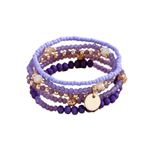 Fuqimanman2020 5Pcs Boho Stackable Crystal Beaded Bracelets for Women Colorful Multilayered Rice Beaded Adjustable Bracelet Set Summer Beach Bohemian Jewelry Gift