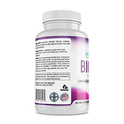 Best Earth Naturals Biotin 10,000Mcg - Extra Strength Biotin Vitamin Supplement To Support Hair Growth, Strong Nails, Longer Eye Lashes And Healthy Skin #TOP2