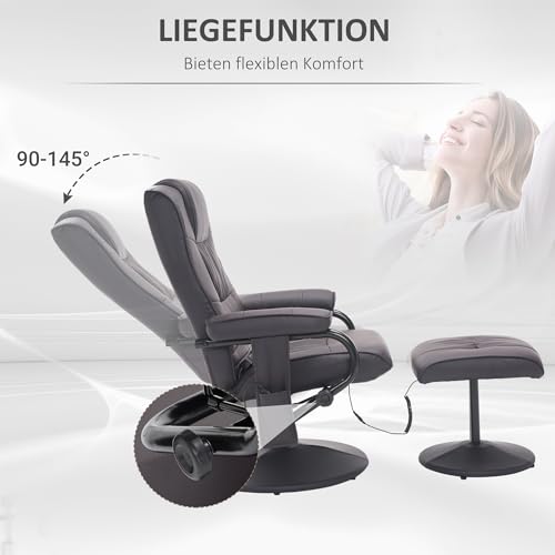 HOMCOM Relaxsessel mit Hocker, 360°drehbarer Fernsehsessel mit Massage, Liegefunktion, Massagesessel mit Seitentasche, TV-Sessel aus Kunstleder für Wohnzimmer Braun – Bild 6