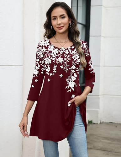 Image of Zeagoo Women Tops 3 /4 Sleeve Dressy Casual Plus Size Tunics Loose Blouses