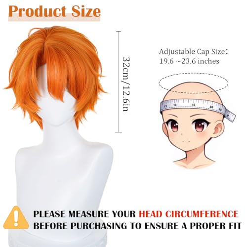Image of LABEAUTE Unsex Cosplay Wig for Men Woman for Short Straight Cosplay Wig with Bangs for Anime Heat Resistant Hair for Party and Halloween (Short Orange Wig)