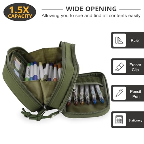 Image of ATRIPACK Tactical Pencil Case for Boy,Large Capacity Pencil Pouch,Marker Organizer Case Pen Box, Tool Bag Desk Organizer for School College Office Organizers for Kids Men Women Adult Teens(Green)