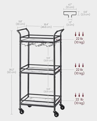image for VASAGLE Bar Cart, Home Bar Serving Cart, Small Bar Cart with 3-Tier Sh