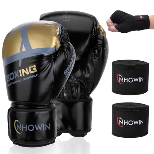NHOWIN Boxing Gloves, Boxing Gloves for Men and Women with Boxing Wraps for Heavy Bag, MMA, Muay Thai, Sparring Training - 16oz