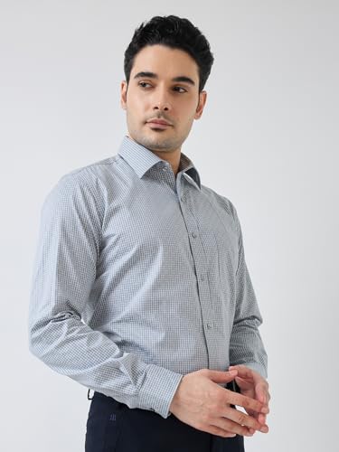 Image of Raymond Men Regular Fit Structure Pattern Pure Cotton Semi Cutaway Collar Full Sleeve Formal Shirt
