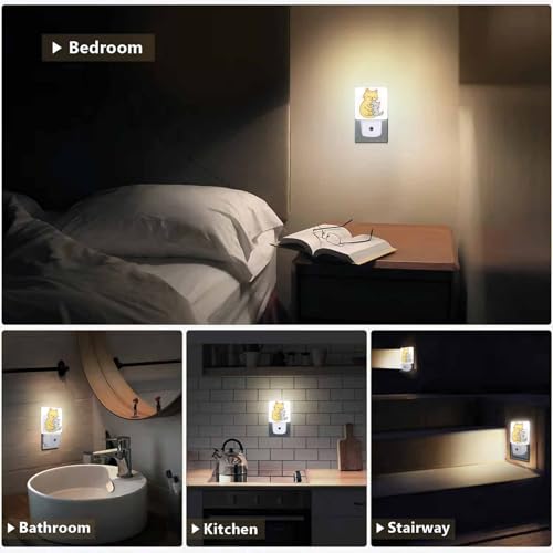Image of LED Night Light,Hugging Relaxing Cat LED Night Light Plug into Wall with Dusk to Dawn Light Sensor White Energy Efficient Nightlight for Bedroom Bathroom Hallway Living Room Kitchen