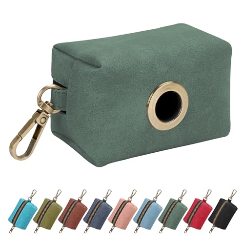 Image of Didog PU Leather Dog Poop Bag Holder, Easy-Pull with Metal Clip, Green