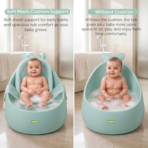 Image of Baybee Whale Baby Bath tub for 0 to 5 Years | Baby Bath Tub for Kids with Soft Mesh Cushion Support & Easy Drains | Bather & Bathtub for Newborn Boys Girls | Mini Swimming Pool for Babies (Green)