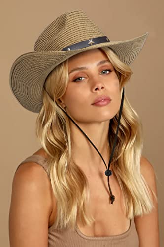 Womens Men Western Straw Cowboy Hat With Wind Lanyard Summer Hat Sun Hat Cowboy Style Upf 50+ Beach Hat Khaki #TOP3