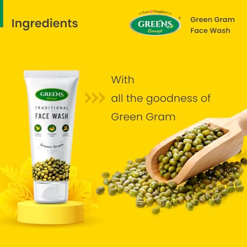 Image of Green's Concept Traditional Green Gram Exfoliating Face Wash, 120ml | Natural Moong Dal Face Wash for Brightening & Tan Removal | Herbal Cleanser for Dead Skin & Blackheads