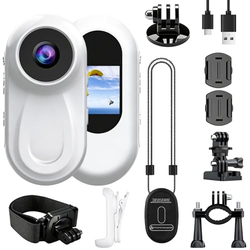 OBEST Mini Camara Deportiva 360 Cámara Accion Visión Nocturna Vlog Bodycam Casco Moto 1080P Cámaras Corporal Magnético con Pantalla 0,85