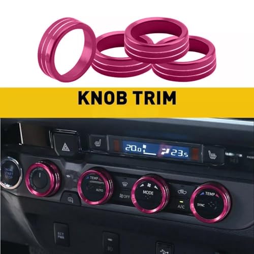 Image of Aluminum Alloy AC Knob Covers Kit for Toyota Tacoma 2016-2023 (4pcs Pink) - HVAC Control Button Covers, Metal Air Conditioner Dial Covers, Durable Interior Upgrade Accessories