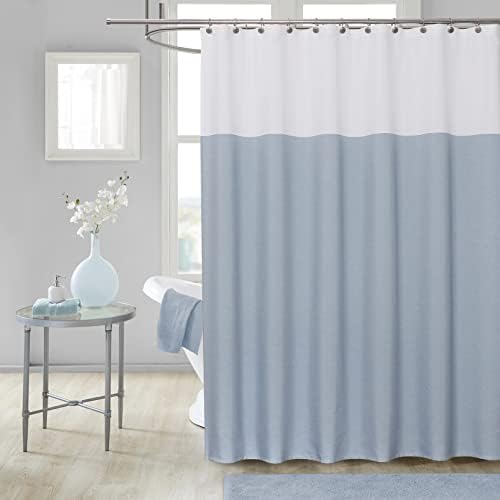 RoomTalks ColorBlocked Patchwork Natural Cotton Shower Curtain for Bathroom in