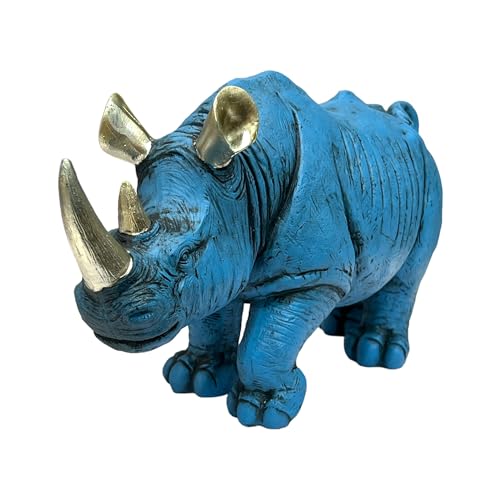 Image of AUGEN Polyresin Rhinoceros Blue Statue Showpiece for Home Decor Decoration and Gifting (7276E11, 27cm)