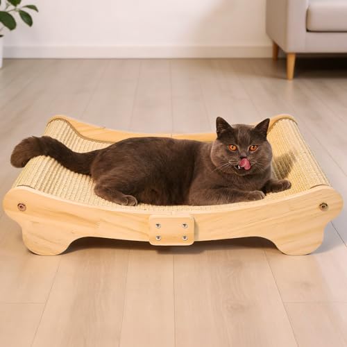 DONWEI Griffoir pour Chat Sisal, Grattoir Chat Lit, Design Incurvé à 160°, Tapis à Gratter Horizontal, Très Grand 60 x 37 x 14 cm, pour Tous Les Chats...