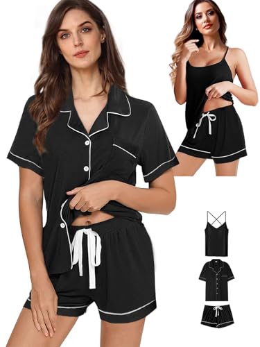 Image of WJing Yi Jia 3Pcs Womens Pajamas Set XS-4XL Soft Pajama Sets Cami Sexy Lingerie Sleepwear Pj Lounge Sets Pjs Set Loungewear