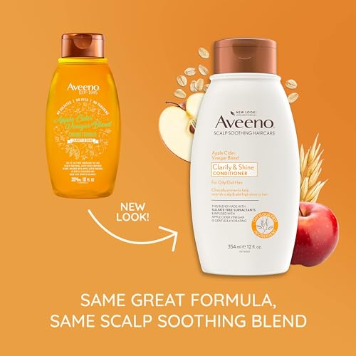 Image of Aveeno Apple Cider Vinegar Sulfate-Free Conditioner for Balance & High Shine, Daily Moisturizing & Scalp Soothing Conditioner for Oily or Dull Hair, Paraben & Dye-Free, 12oz (Pack of 2)